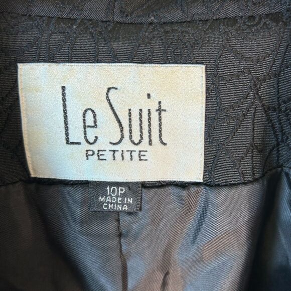Le Suit Women's Black Floral Jacquard Scalloped Edge Suit Jacket Size 10P - Picture 5 of 14